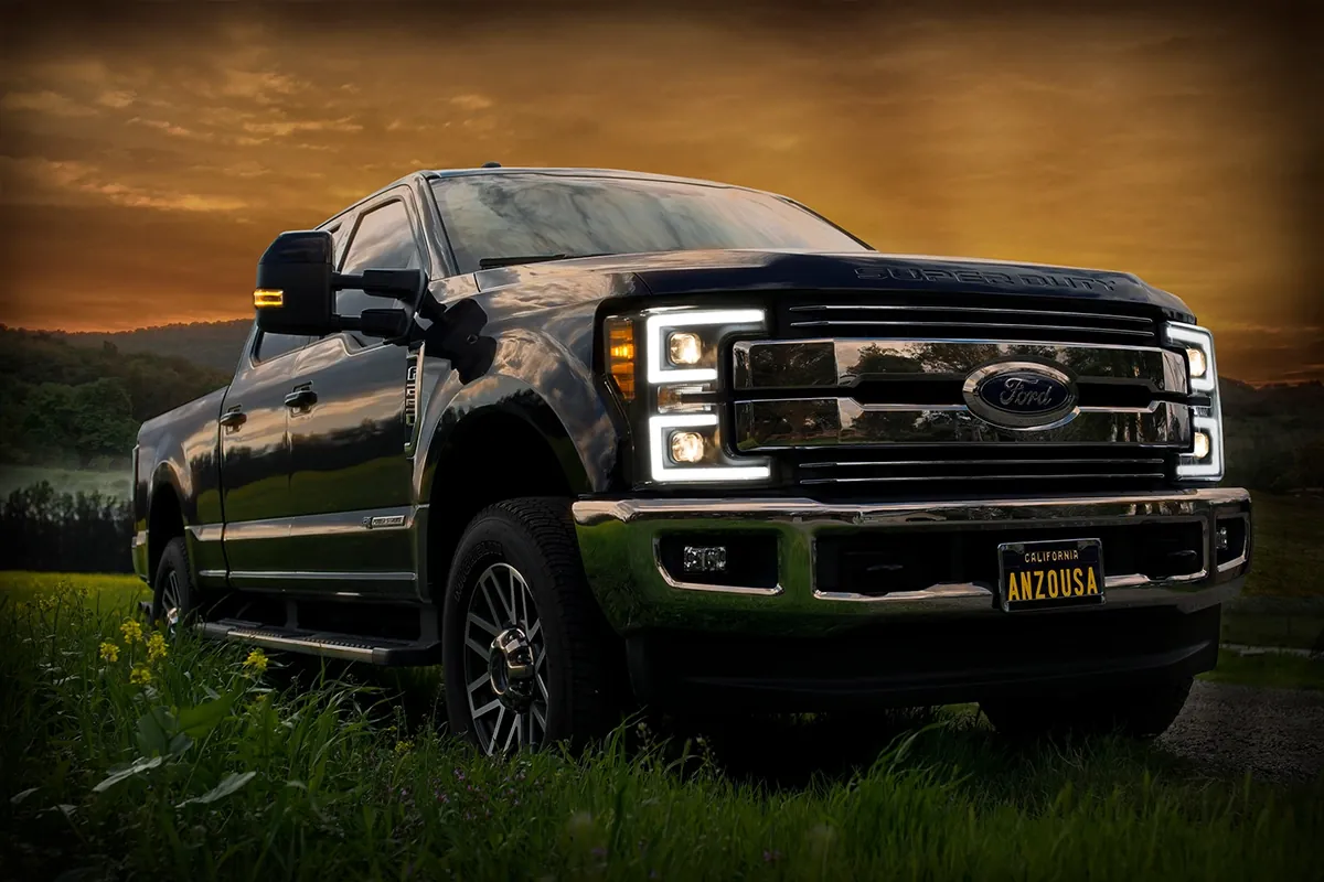 2017-2019 Ford F250 & F350 ANZO LED Switchback Outline Projector Headlights (Chrome Housings) | 111389