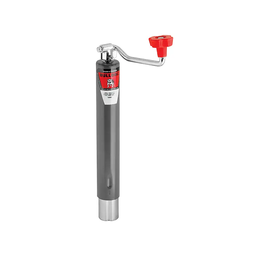 Bulldog Round Trailer Jack, No Mount, 5,000 lbs. Lift Capacity, Top Wind, Weld-On, 15 in. Travel