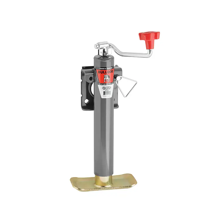 Bulldog Round Trailer Jack, Side Mount, 5,000 lbs. Lift Capacity, Top Wind, Weld-On, 10 in. Travel BD171401