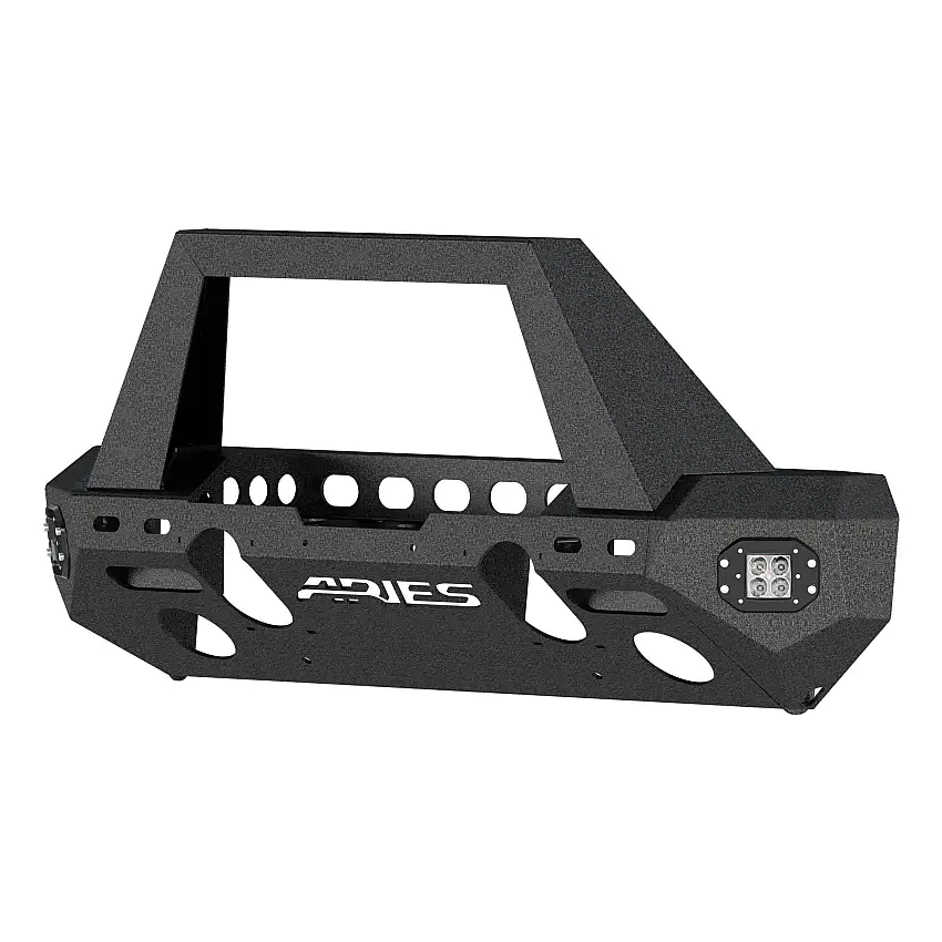 ARIES 2082043 TrailChaser Black Steel Front Bumper with LED Lights and Winch Mount, Select Jeep Wrangler JK