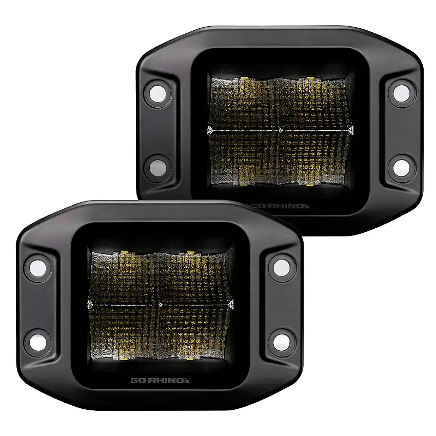 Go Rhino 750400321SCF Blackout Series - CUBEIT 3x3 LED Cube Spot Lights with Flush Mount, Pair
