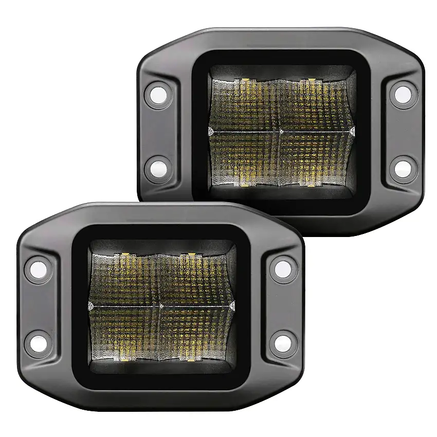 Go Rhino 750400321FCF Blackout Series - CUBEIT 3x3 LED Cube Flood Lights with Flush Mount, Pair