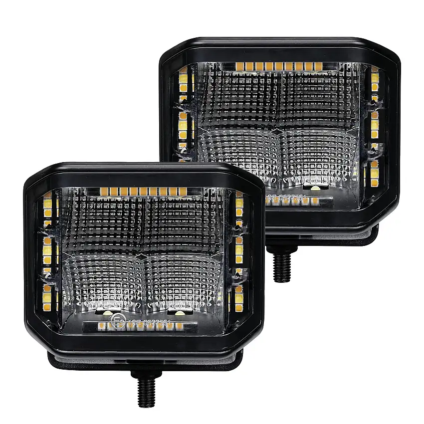 Go Rhino 750700322FCS Blackout Combo Series - SIDELINE 4x3 LED Cube Flood Lights, Pair, w/Amber LEDs