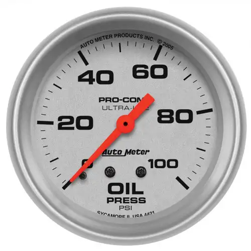 AutoMeter GAUGE, OIL PRESSURE, 2 5/8", 100PSI, MECHANICAL, ULTRA-LITE 4421
