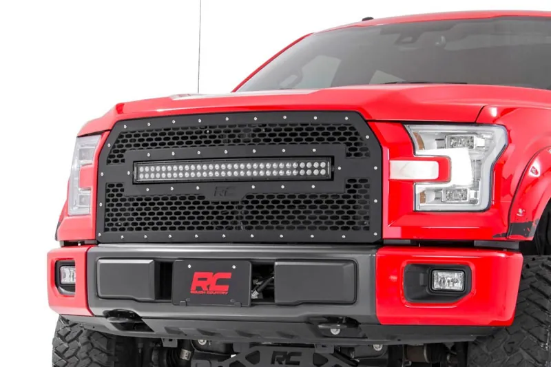 2015-2017 Ford F150 Rough Country Mesh Grille with 30 inch Radius LED Light Bar | 70193