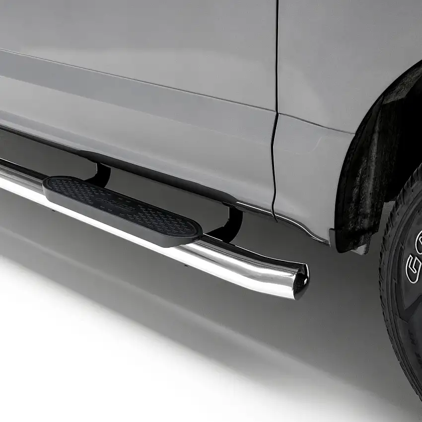 ARIES 4" Polished Stainless Oval Side Bars, Select Silverado, Sierra 1500 Extended Cab Step Nerf Bar Kit