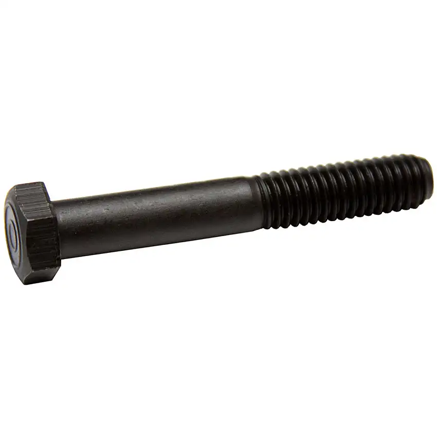 3/8" - 16 x 2.5" x 1 1/8" Thread, Grade 8 Hex Bolt, 9/16" Head. Pontiac Exhaust Manifold Bolt. Finish: Black Phosphate & Oil.