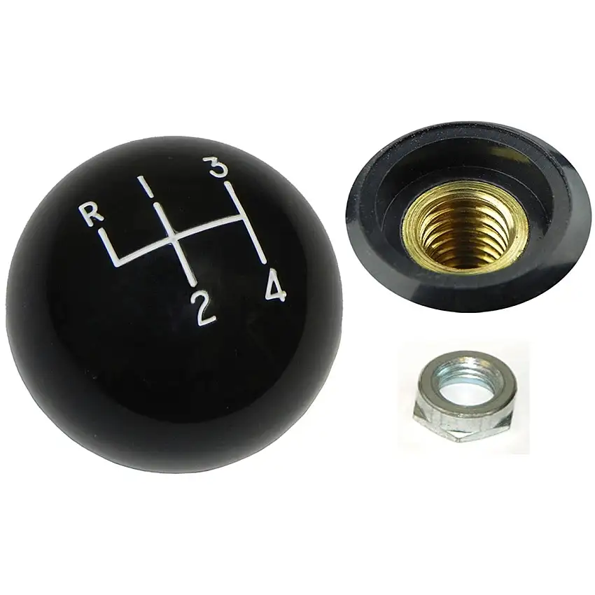 Black Hurst Gear Shift Knob. Coarse thread with white letters. Includes lock nut.