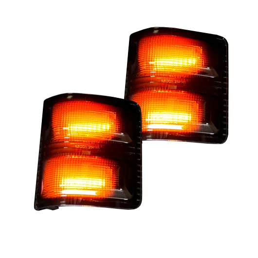 2008-2016 Ford F250 & F350 RECON Smoked Side Mirror Lenses (Amber Turn Signal/ White LED Running) | 264140WHBKS