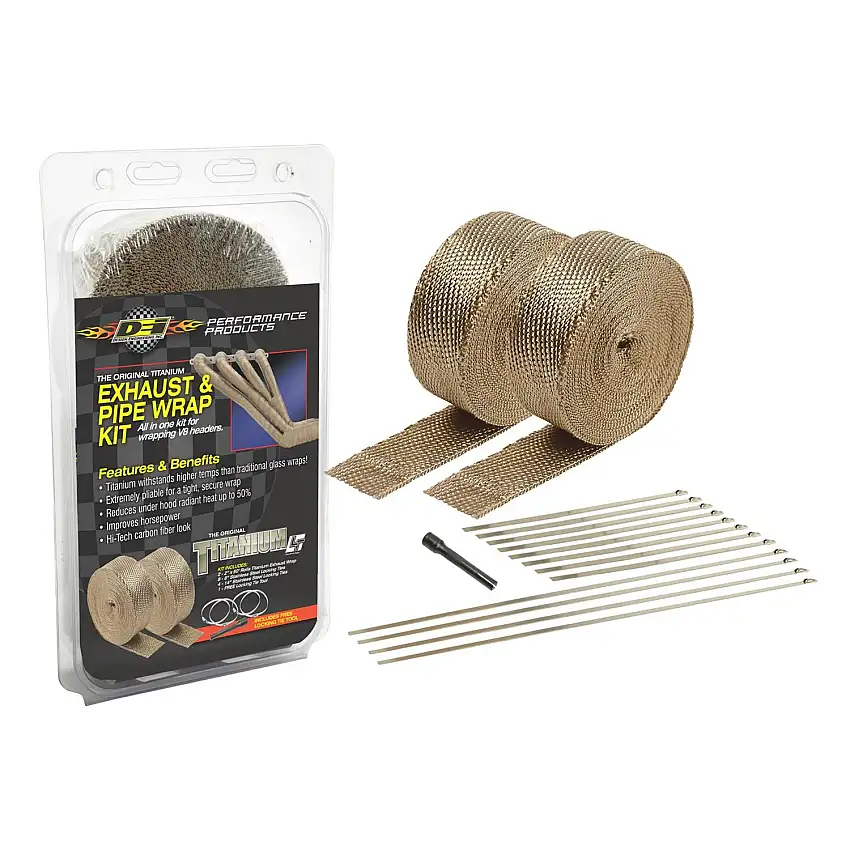 Design Engineering, Inc. 10095 Exhaust Wrap Kit Titanium Tan 2in x 50ft with Ties and Tool