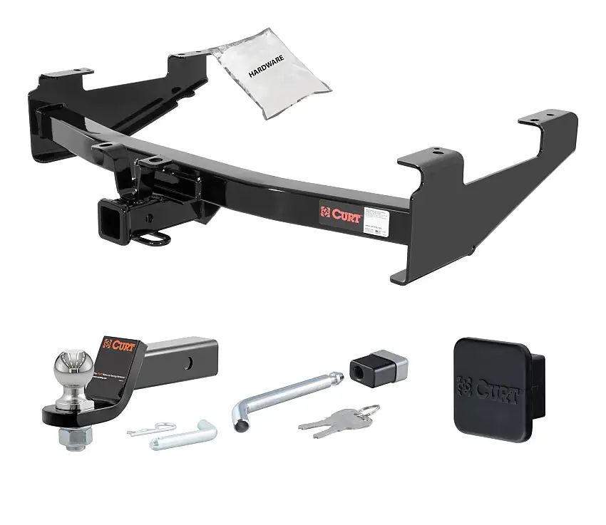 01 - 06 Chevrolet Silverado 3500 6' bed, excluding factory receiver, Tommy Gate lift or cab & chassis 2in. CURT Trailer Hitch + Ball Mount + Cover + Lock Kit HWA514