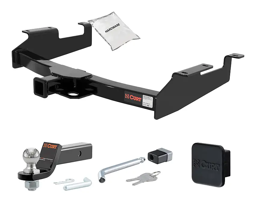 01 - 10 Chevrolet Silverado 2500 HD 8' bed, with Tommy Gate lift 2in. CURT Trailer Hitch + Ball Mount + Cover + Lock Kit HWA497