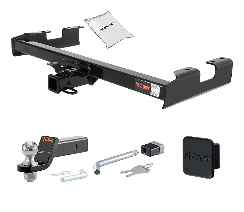 01 - 06 GMC Sierra 2500 HD 6' bed, excluding factory receiver, Tommy Gate lift or cab & chassis 2in. CURT Trailer Hitch + Ball Mount + Cover + Lock Kit HWA1204