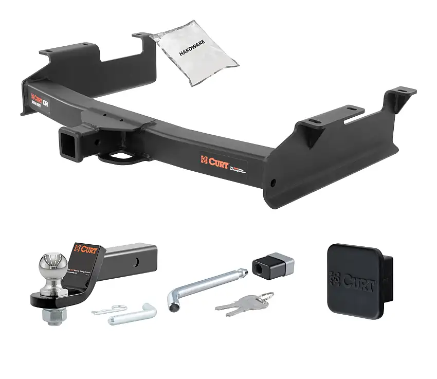 01 - 10 GMC Sierra 2500 HD 8' bed, factory replacement hitch 2in. CURT Trailer Hitch + Ball Mount + Cover + Lock Kit HWA1223