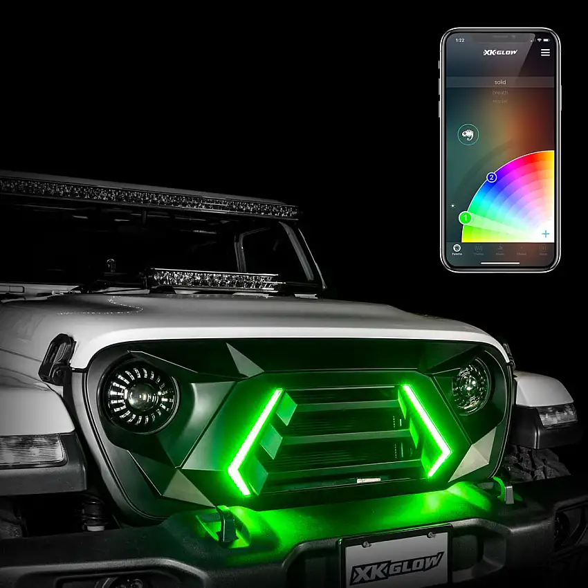 XK Glow XKchrome LED Grill Kit with DRL Sequential Turn for 18+ Jeep Wrangler JL, JLU & 20+ Gladiator JT XK-GRILL-JL1