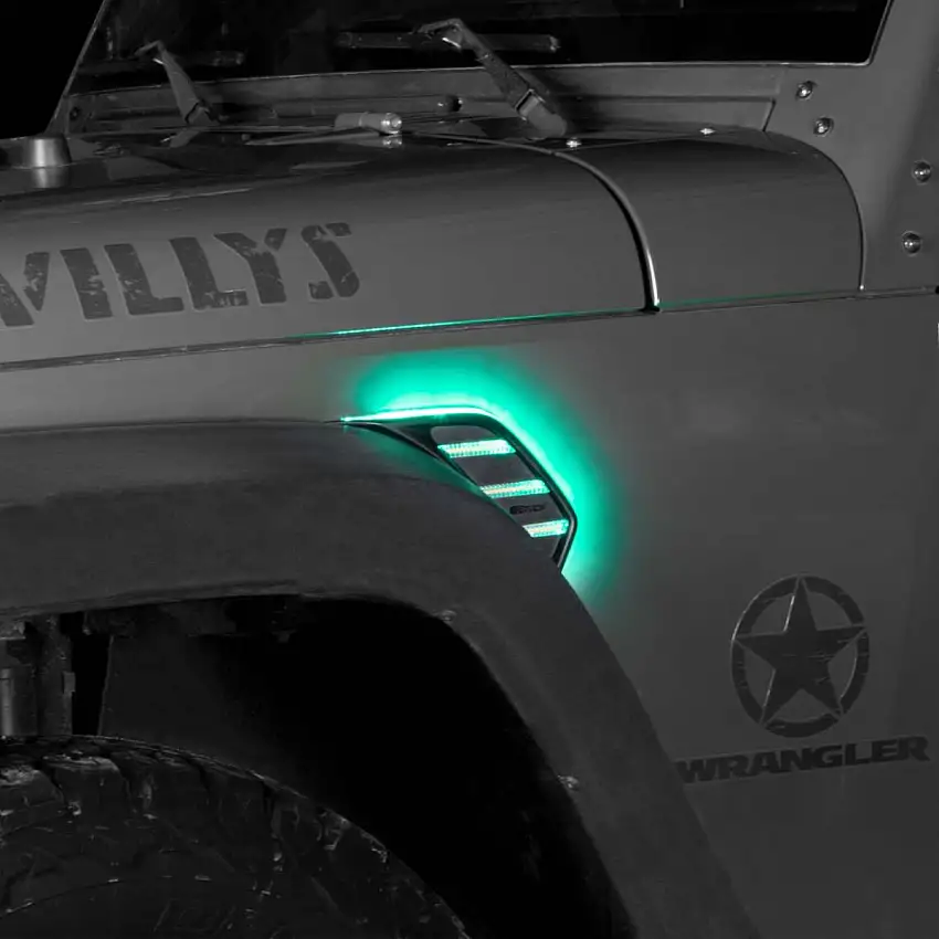 XK Glow RGB+Amber Fender Vent Light XKCHROME SMARTPHONE APP for 07-18 Jeep Wrangler JK, JKU XK-VENT-RGB-JK