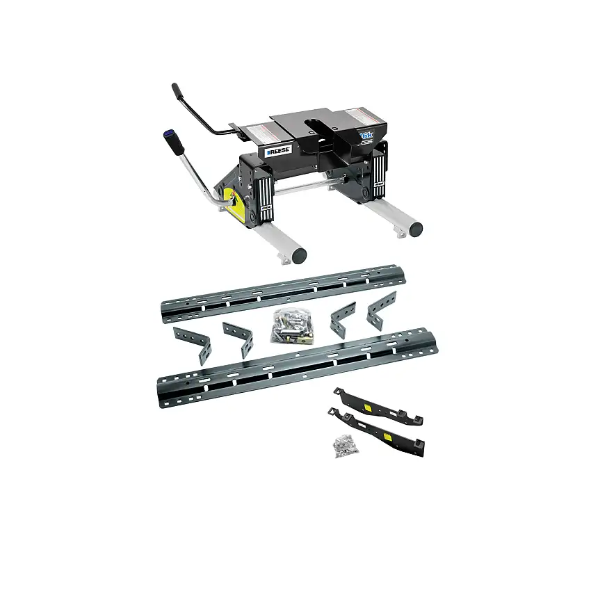 2002-2004 Ford F-350 Super Duty Except Cab & Chassis Reese 16K Slider Fifth Wheel Hitch, Dual Jaw, Complete System, Round Tube Slider (Includes Rails & Custom Fit Brackets)