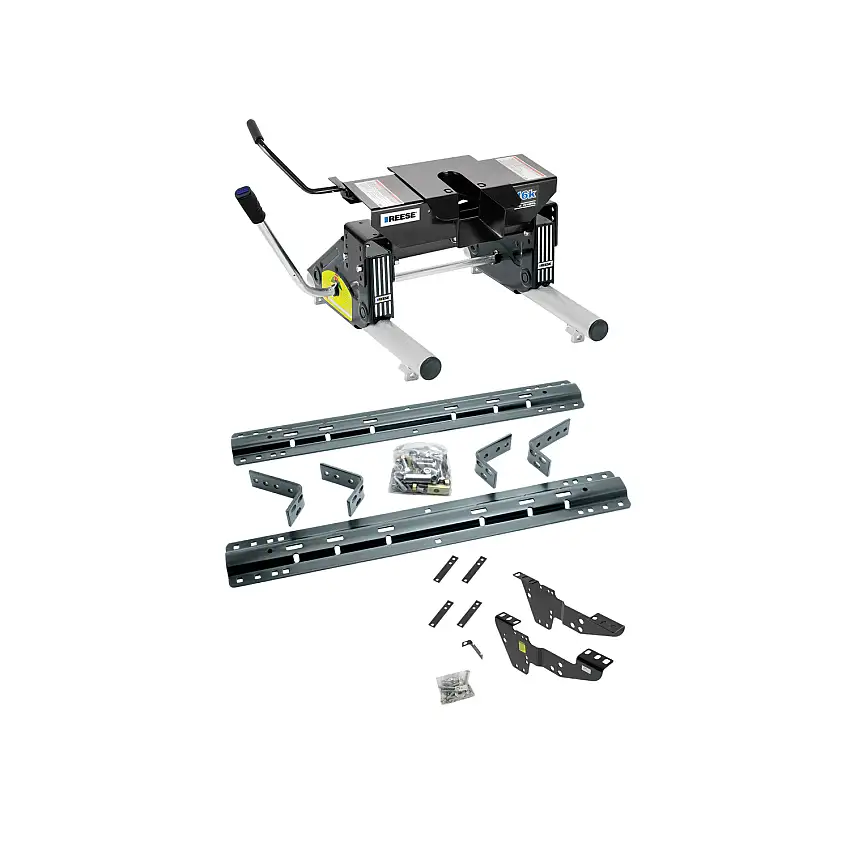 2007-2007 Chevrolet Silverado 3500 (Classic) Reese 16K Slider Fifth Wheel Hitch, Dual Jaw, Complete System, Round Tube Slider (Includes Rails & Custom Fit Brackets)
