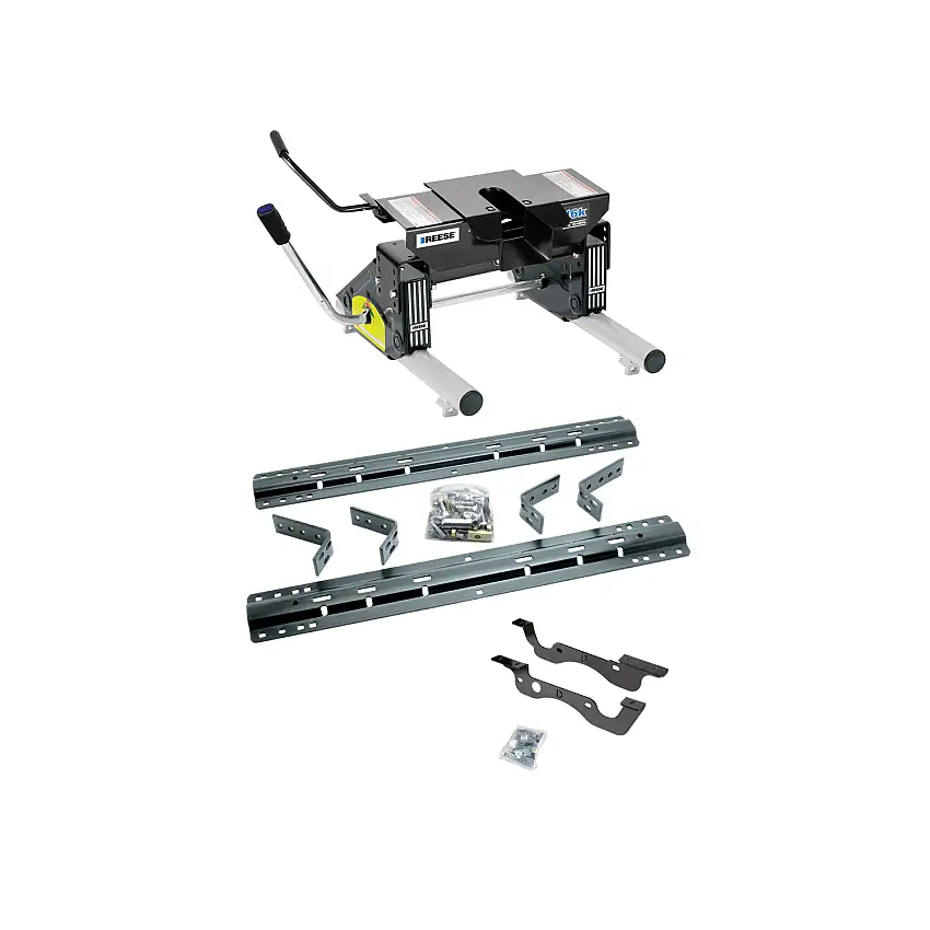 2017-2022 Ford F-350 Super Duty Except Dual Rear Wheel or Cab & Chassis Reese 16K Slider Fifth Wheel Hitch, Dual Jaw, Complete System, Round Tube Slider (Includes Rails & Custom Fit Brackets)