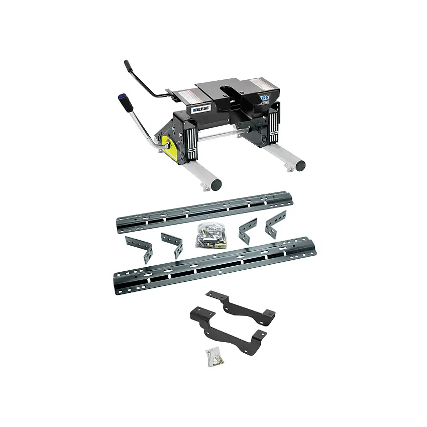 2015-2020 Ford F-150 Except Raptor Reese 16K Slider Fifth Wheel Hitch, Dual Jaw, Complete System, Round Tube Slider (Includes Rails & Custom Fit Brackets)