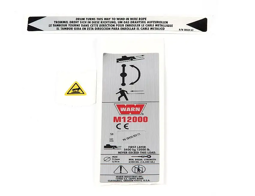 Warn 38424 Winch Label Kit Genuine Replacement Parts