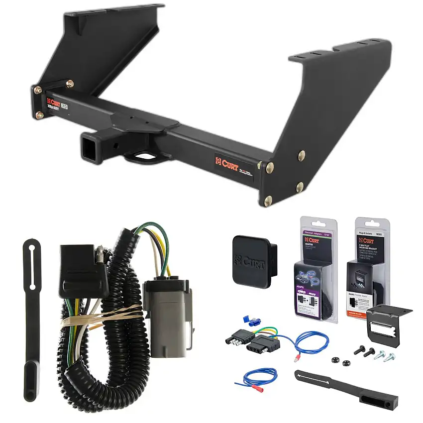 02 - 04 Ford F-350 Super Duty With 16" spare tire and 10" drop bumper Curt 2" Class 5 Trailer Tow Hitch + 5-Flat Wiring Kit Tow Boat/Utility Trailer with Surge Brakes 15316