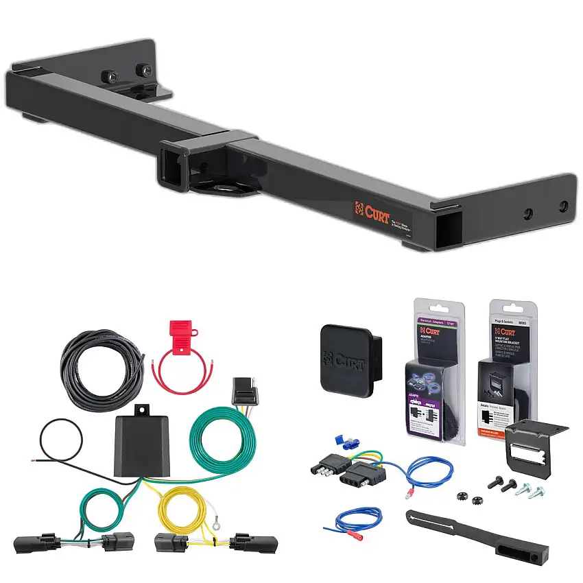 22 - 24 Jeep Grand Cherokee Excluding TrailHawk Curt 2" Class 3 Trailer Tow Hitch + 5-Flat Wiring Kit Tow Boat/Utility Trailer with Surge Brakes 13507