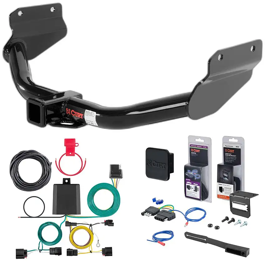 14 - 21 Jeep Grand Cherokee Excluding SRT, SRT8 or Trackhawk Curt 2" Class 3 Trailer Tow Hitch + 5-Flat Wiring Kit Tow Boat/Utility Trailer with Surge Brakes 13182