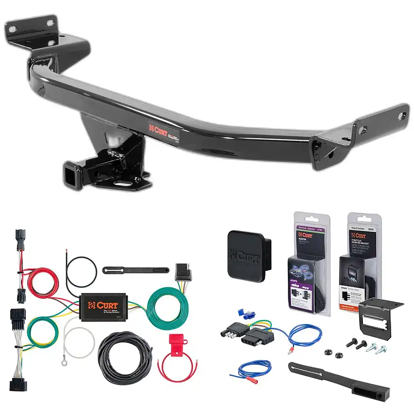 17 - 22 Kia Sportage Curt 1-1/4" Class 2 Trailer Tow Hitch + 5-Flat Wiring Kit Tow Boat/Utility Trailer with Surge Brakes 12158