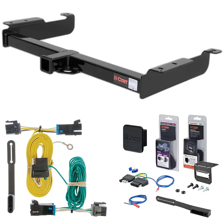 03 - 24 Chevrolet Express 3500 Excluding cutaway models Curt 2" Class 3 Trailer Tow Hitch + 5-Flat Wiring Kit Tow Boat/Utility Trailer with Surge Brakes 13040