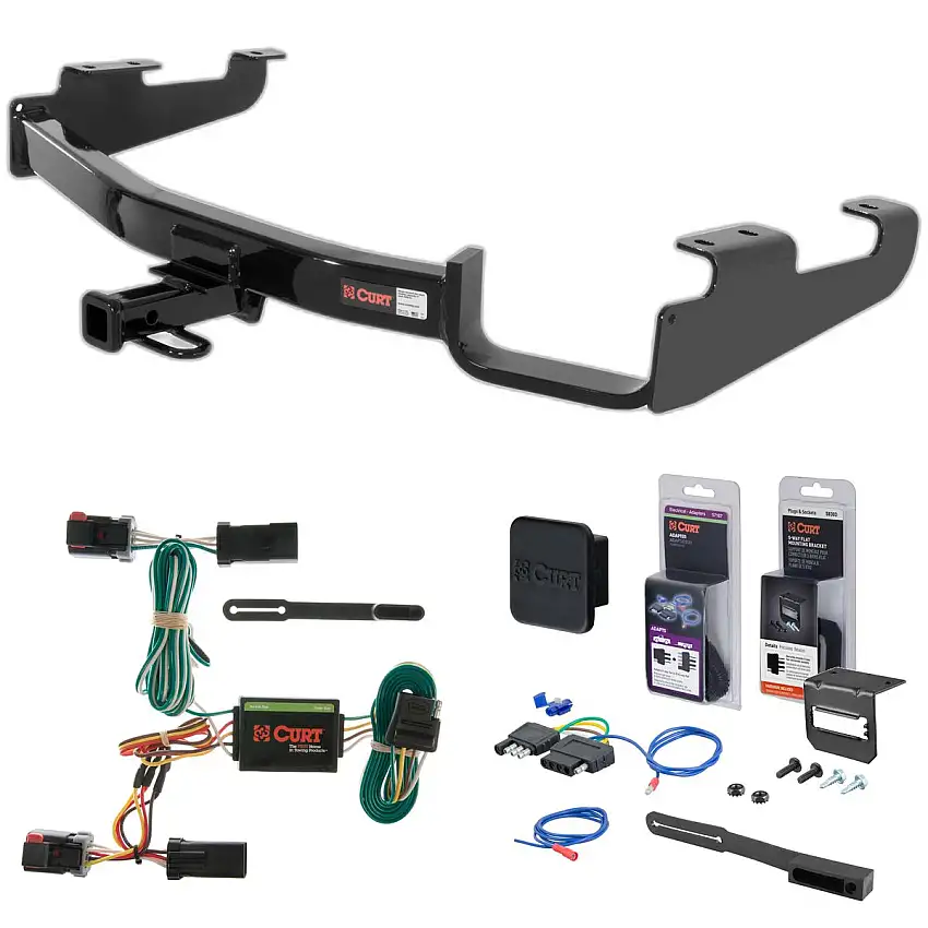 96 - 00 Dodge Caravan Excluding Stow 'n Go and Sport Curt 1-1/4" Class 2 Trailer Tow Hitch + 5-Flat Wiring Kit Tow Boat/Utility Trailer with Surge Brakes 12362