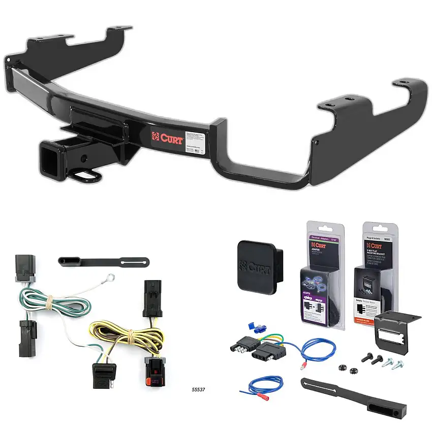 04 - 07 Dodge Caravan Excluding Stow 'n Go and Sport Curt 2" Class 3 Trailer Tow Hitch + 5-Flat Wiring Kit Tow Boat/Utility Trailer with Surge Brakes 13362