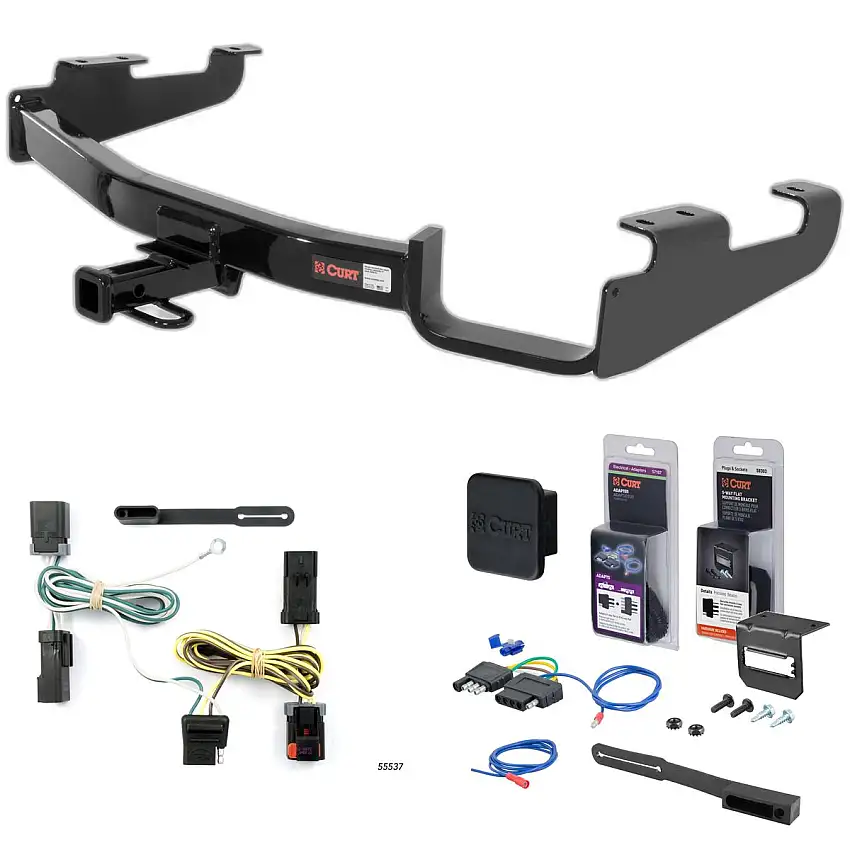 04 - 07 Dodge Grand Caravan Excluding Stow 'n Go and Sport Curt 1-1/4" Class 2 Trailer Tow Hitch + 5-Flat Wiring Kit Tow Boat/Utility Trailer with Surge Brakes 12362