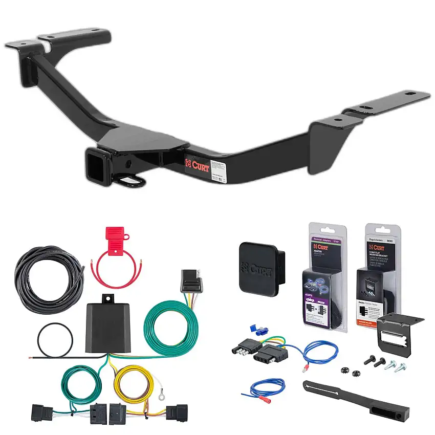 07 - 10 Ford Edge Fits beneath factory 1-1/4" receiver hitch Curt 2" Class 3 Trailer Tow Hitch + 5-Flat Wiring Kit Tow Boat/Utility Trailer with Surge Brakes 13067