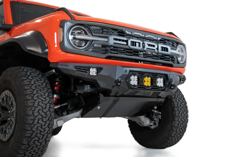 2022-2025 Ford Bronco Ford Raptor Addictive Desert Designs Bomber Front Bumper with Mounts for 3 Baja Designs LP4 Lights | F260014120103