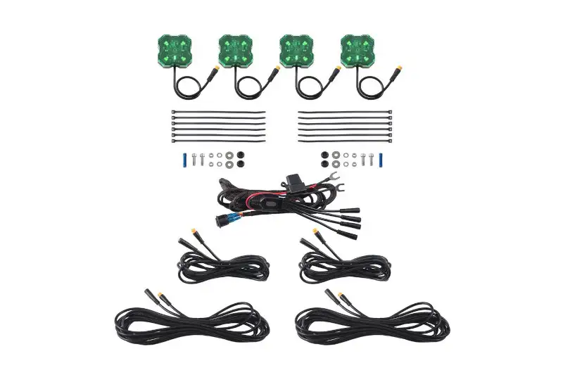 Diode Dynamics Stage Series Single-Color LED Rock Lights with Green Color (4-pack) | DD7445
