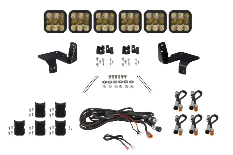 2020-2022 Ford F250/F350/F450/F550 SuperDuty Diode Dynamics SS5 6-Pod CrossLink Grille Lightbar Kit with Sport Yellow Combo LED Lights | DD7572