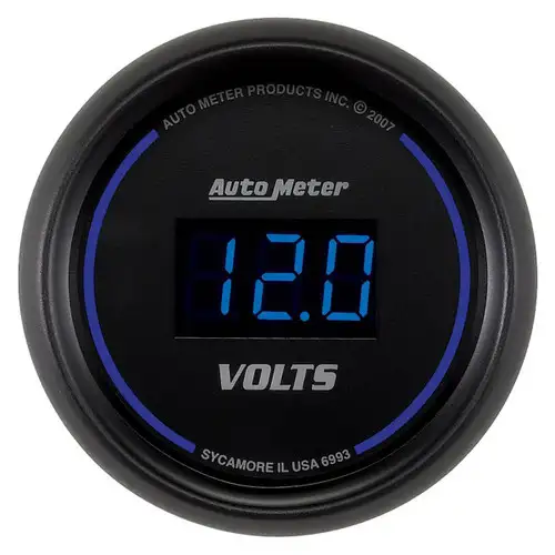 Autometer Gauge, Voltmeter, 2 1/16", 18v, Digital, Black Dial W/ Blue Led 6993
