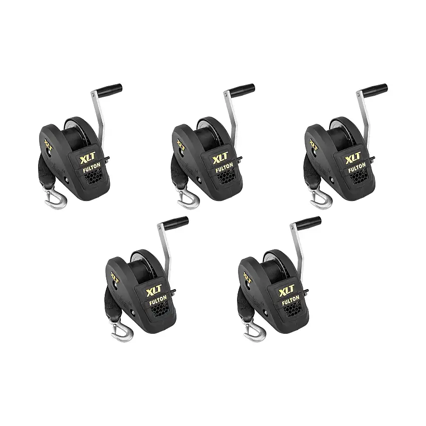 Fulton (5-Pack) XLT® Marine Trailer Winch, Single-Speed, 1,500 lbs. Capacity, 20 Foot Strap, 8 Inch Handle, Black Cover