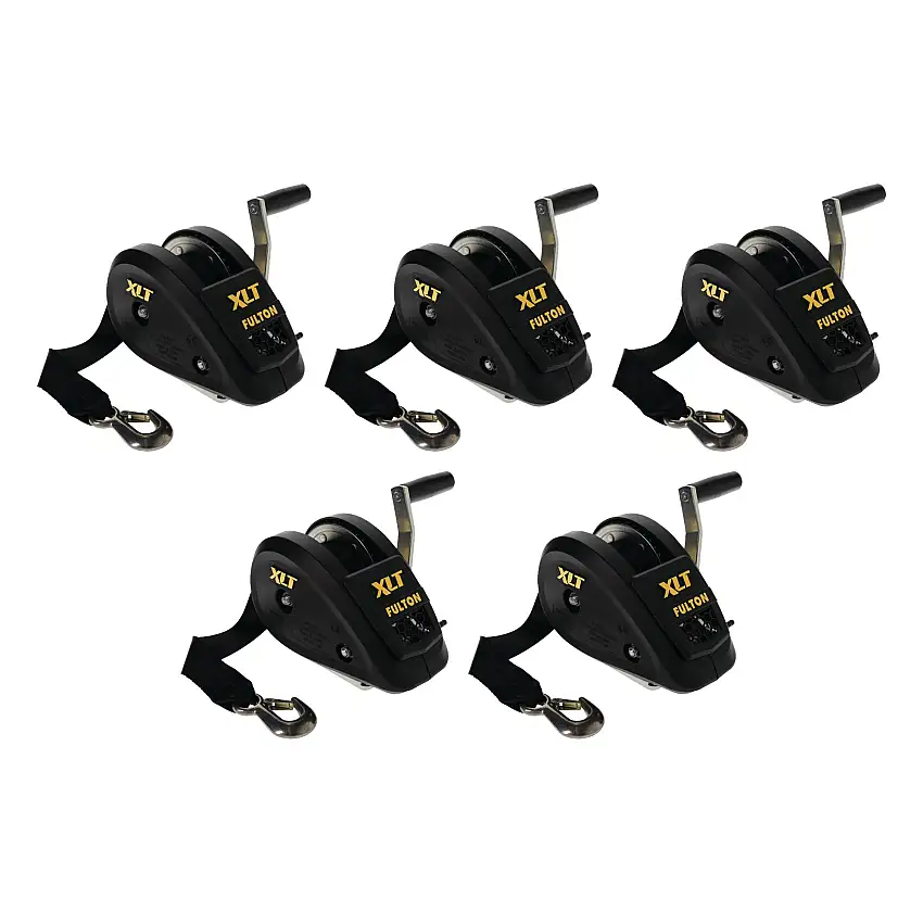 Fulton (5-Pack) XLT® Marine Trailer Winch, Single-Speed, 1,500 lbs. Capacity, 20 Foot Strap, 6 Inch Handle, Black Cover