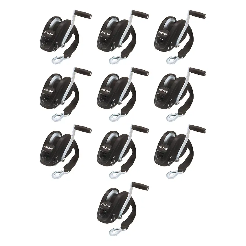 Fulton (10-Pack) XLT® Marine Trailer Winch, Single-Speed, 1,800 lbs. Capacity, 20 Foot Strap, 10 Inch Handle, Black Cover
