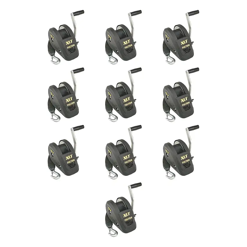Fulton (10-Pack) XLT® Marine Trailer Winch, Single-Speed, 1,500 lbs. Capacity, 20 Foot Strap, 10 Inch Handle, Black Cover