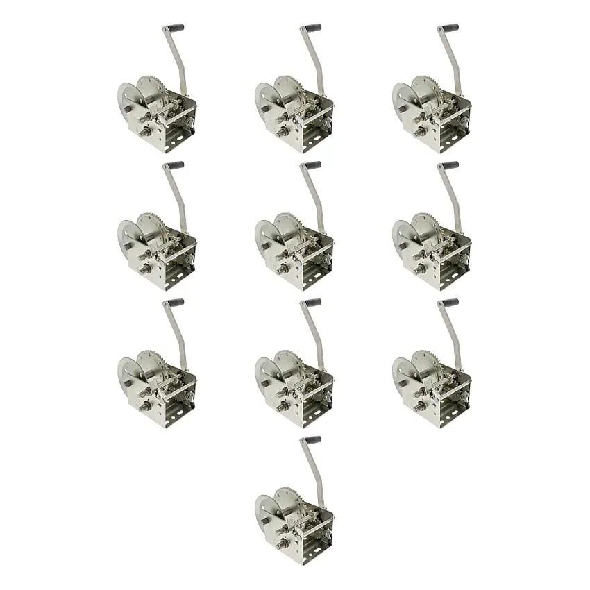 Fulton (10-Pack) Trailer Winch, Two-Speed, 2,600 lbs. Capacity, No Strap, 10 Inch Handle, Hand Brake, Silver