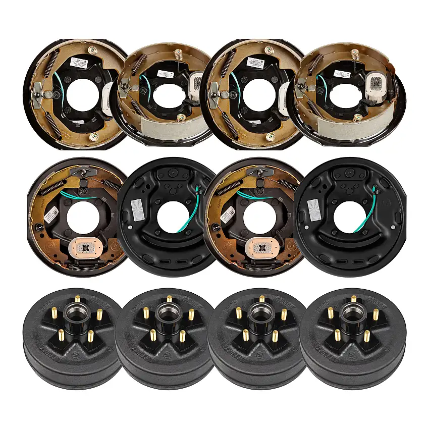 Lippert 10" 3,500 lb Electric Trailer Brake Kit – 4 Brake Drum Hubs (5 on 4.5", 1/2" Stud) with 2 Left & 2 Right Electric Brake Assemblies (10" x 2.25")