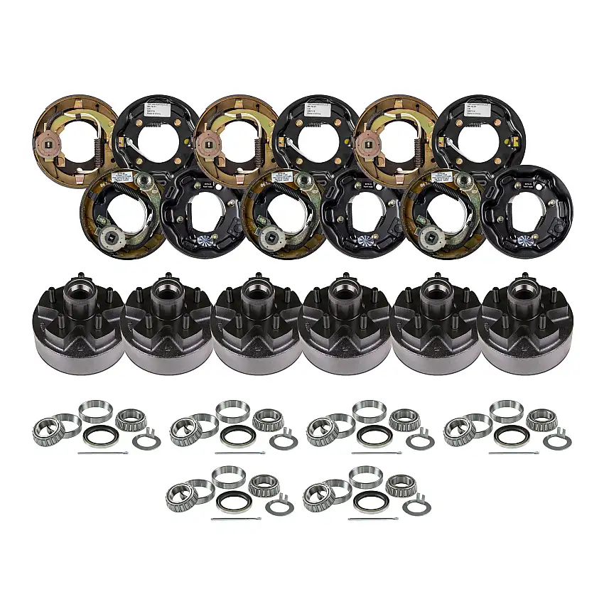 Lippert 7" 2,200 lb Brake Kit – 6 Hubs (5 on 4.5", 1/2" Stud) with 6 Trailer Bearing Replacements (1.5" ID Seal) and 3 Left & 3 Right Electric Brakes