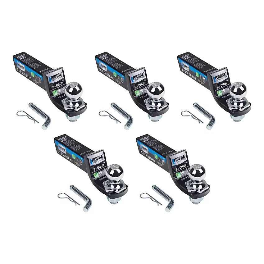 Reese Towpower (5-Pack) Interlock® Trailer Hitch Ball Mount Starter Kit, Fits 2 Inch Square Receiver, 2 Inch Drop, 6,000 lbs. Capacity, Includes 2 Inch Trailer Ball and Pin & Clip, Black