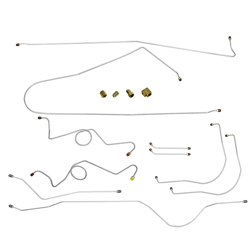 1960-62 Chevrolet GMC Truck 2wd Dual Master Cylinder Power Drum Brake Line Kit 10pc, 1/2 ton, Longbed, OE Steel
