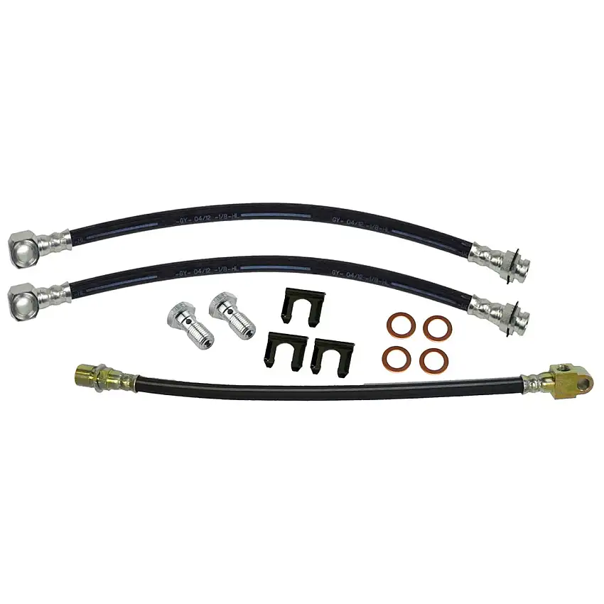 1966-67 GM A-body Cutlass / 442 - Front Disc Single Piston Calipers / Rear Drum 3 hose Kit. For cars that have converted to aftermarket disc brakes. 12 pc
