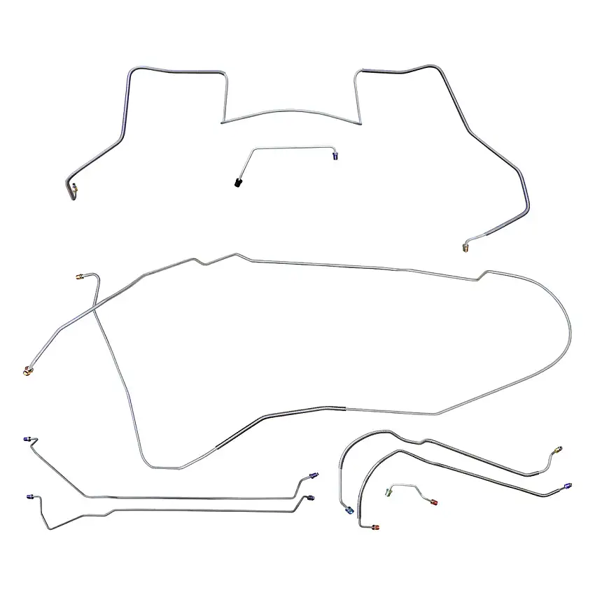 Late 1967 Pontiac GTO LeMans Power Disc Brake Line Kit 8pc, HDT, Valve Lt of M/C, H.O. Ram Air Exhaust, Stainless